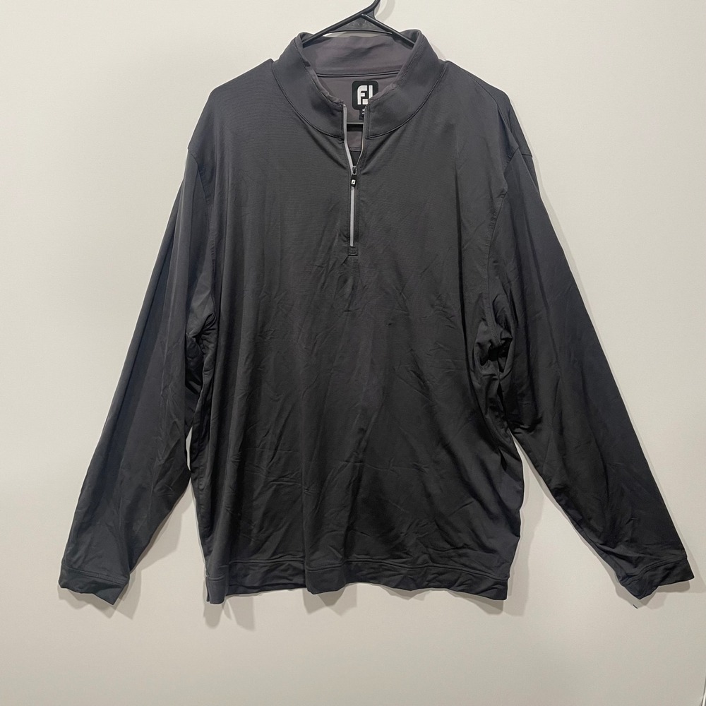 FJ FootJoy Mens XL Quarter Zip Pullover Golf Shirt Charcoal Stripe Performance